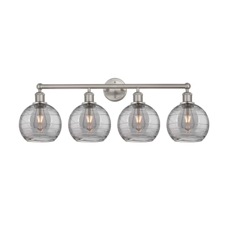 A large image of the Innovations Lighting 616-4W 12 35 Athens Deco Swirl Vanity Satin Nickel / Light Smoke Deco Swirl