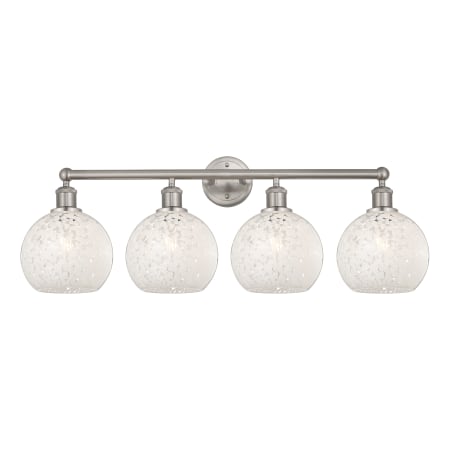 A large image of the Innovations Lighting 616-4W 12 35 White Mouchette Vanity Satin Nickel