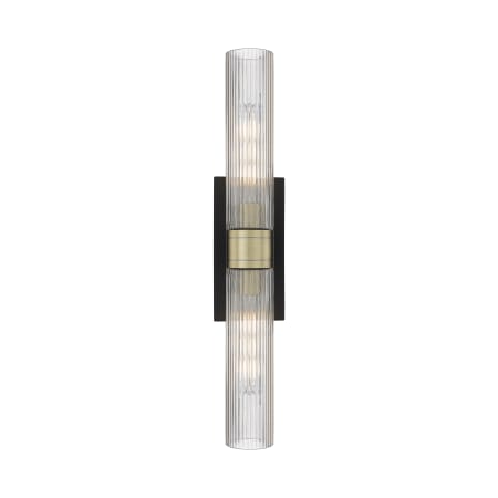 A large image of the Innovations Lighting 617-2W-3-24 Ballston Urban Vanity Black Antique Brass / Striped Clear