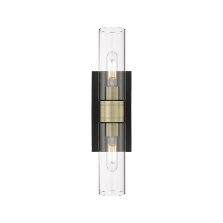 A large image of the Innovations Lighting 617-2W-3-18 Ballston Urban Vanity Black Antique Brass / Clear