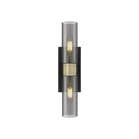 A large image of the Innovations Lighting 617-2W-3-18 Ballston Urban Vanity Black Antique Brass / Plated Smoke