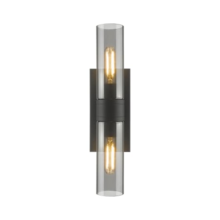 A large image of the Innovations Lighting 617-2W-3-18 Ballston Urban Vanity Matte Black / Plated Smoke