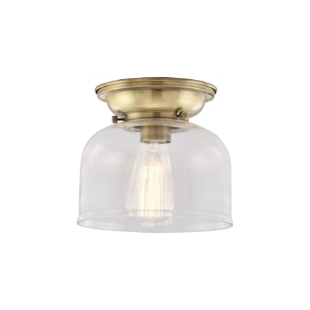 A large image of the Innovations Lighting 623-1F Large Bell Antique Brass / Clear