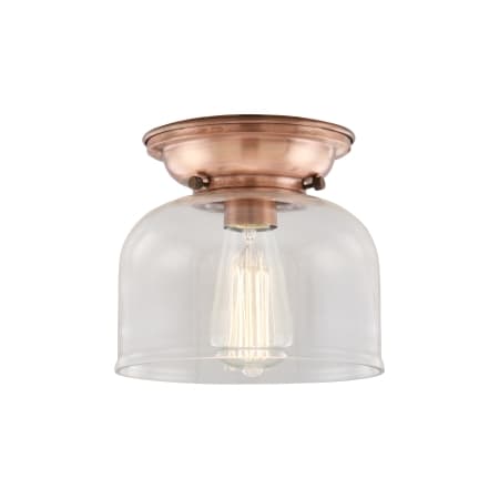 A large image of the Innovations Lighting 623-1F Large Bell Antique Copper / Clear