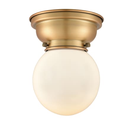 A large image of the Innovations Lighting 623-1F-7-6 Beacon Semi-Flush Brushed Brass / Matte White