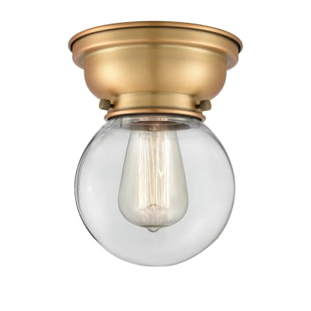 A large image of the Innovations Lighting 623-1F-7-6 Beacon Semi-Flush Brushed Brass / Clear