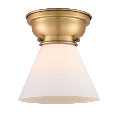 A large image of the Innovations Lighting 623-1F-7-8 Cone Semi-Flush Brushed Brass / Matte White
