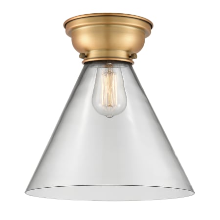 A large image of the Innovations Lighting 623-1F-11-12-L Cone Semi-Flush Brushed Brass / Clear