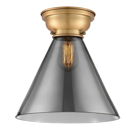 A large image of the Innovations Lighting 623-1F-11-12-L Cone Semi-Flush Brushed Brass / Plated Smoke