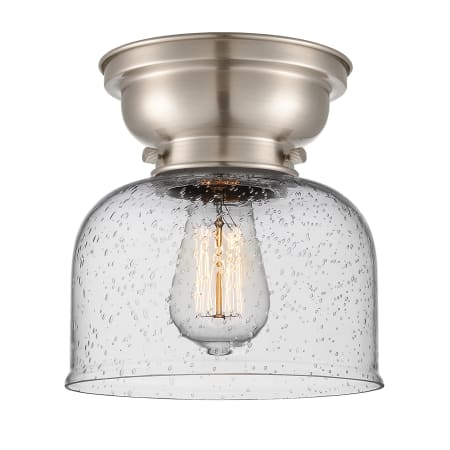 A large image of the Innovations Lighting 623-1F Large Bell Brushed Satin Nickel / Seedy
