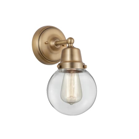 A large image of the Innovations Lighting 623-1W-12-6 Beacon Sconce Brushed Brass / Clear