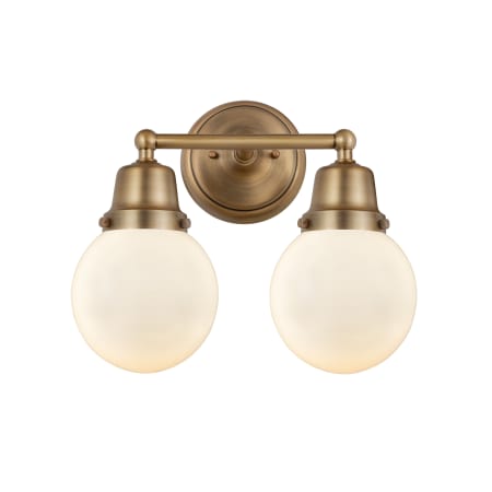 A large image of the Innovations Lighting 623-2W-12-14 Beacon Vanity Brushed Brass / Matte White