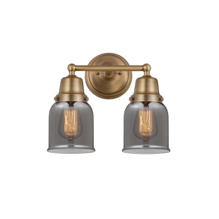 A large image of the Innovations Lighting 623-2W-12-13 Bell Vanity Brushed Brass / Plated Smoke