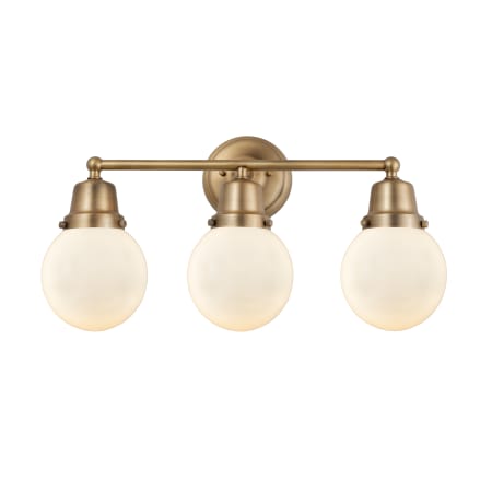 A large image of the Innovations Lighting 623-3W-12-22 Beacon Vanity Brushed Brass / Matte White