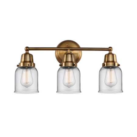 A large image of the Innovations Lighting 623-3W-12-21 Bell Vanity Brushed Brass / Clear