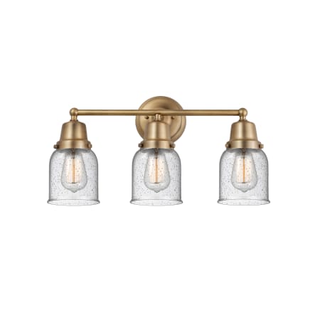 A large image of the Innovations Lighting 623-3W-12-21 Bell Vanity Brushed Brass / Seedy