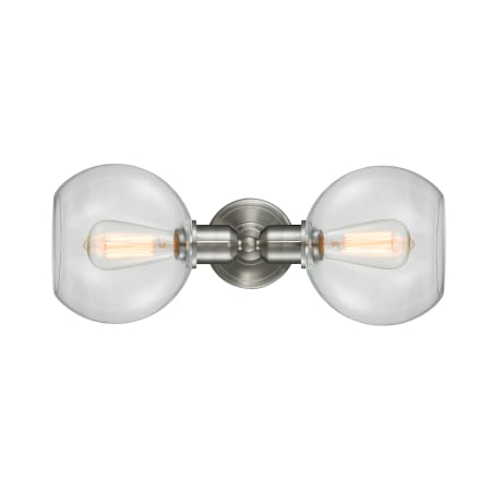 A large image of the Innovations Lighting 900-2W Sphere Brushed Satin Nickel / Clear