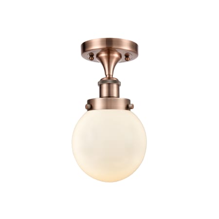 A large image of the Innovations Lighting 916-1C-11-6 Beacon Semi-Flush Antique Copper / Matte White