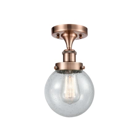A large image of the Innovations Lighting 916-1C-11-6 Beacon Semi-Flush Antique Copper / Seedy