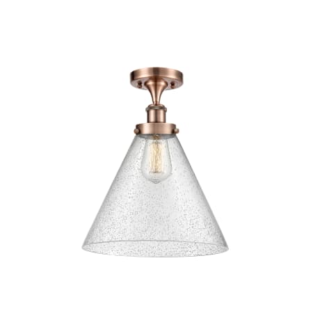 A large image of the Innovations Lighting 916-1C-13-12-L Cone Semi-Flush Antique Copper / Seedy