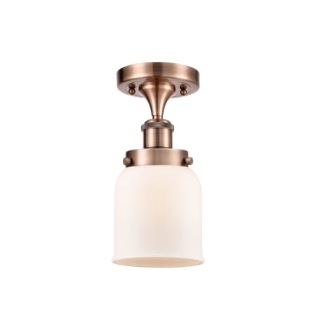 A large image of the Innovations Lighting 916-1C-11-5 Bell Semi-Flush Antique Copper / Matte White