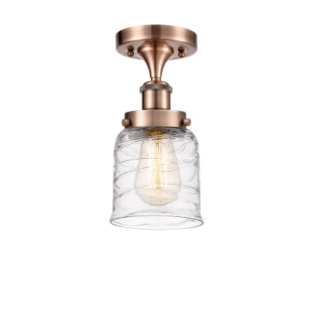 A large image of the Innovations Lighting 916-1C-11-5 Bell Semi-Flush Antique Copper / Deco Swirl