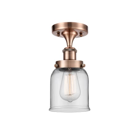 A large image of the Innovations Lighting 916-1C-11-5 Bell Semi-Flush Antique Copper / Clear