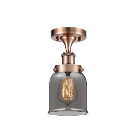 A large image of the Innovations Lighting 916-1C-11-5 Bell Semi-Flush Antique Copper / Plated Smoke