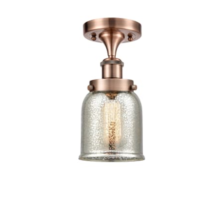 A large image of the Innovations Lighting 916-1C-11-5 Bell Semi-Flush Antique Copper / Silver Plated Mercury
