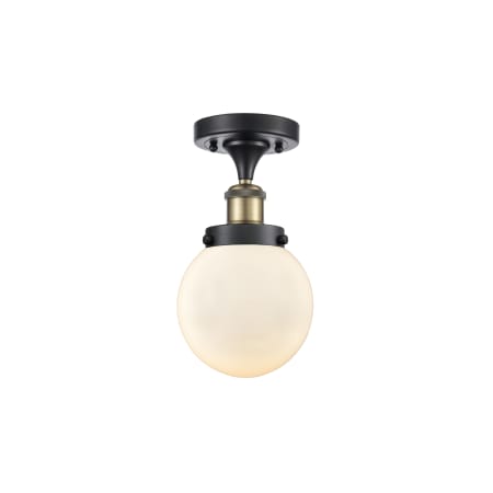A large image of the Innovations Lighting 916-1C-11-6 Beacon Semi-Flush Black Antique Brass / Matte White
