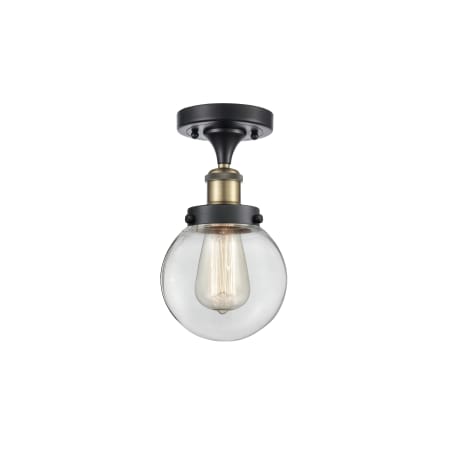 A large image of the Innovations Lighting 916-1C-11-6 Beacon Semi-Flush Black Antique Brass / Clear
