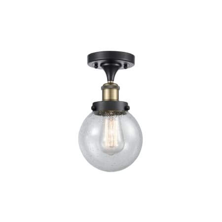 A large image of the Innovations Lighting 916-1C-11-6 Beacon Semi-Flush Black Antique Brass / Seedy