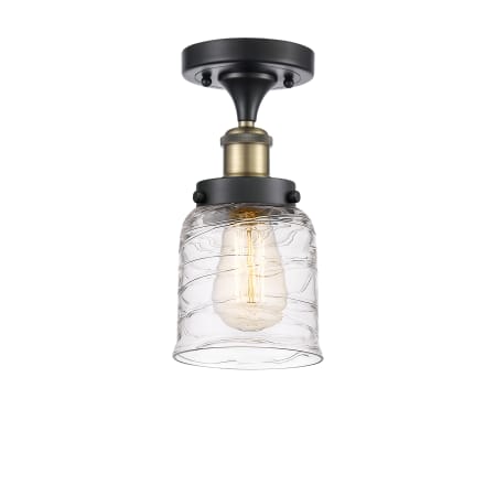 A large image of the Innovations Lighting 916-1C-11-5 Bell Semi-Flush Black Antique Brass / Deco Swirl