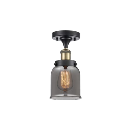 A large image of the Innovations Lighting 916-1C-11-5 Bell Semi-Flush Black Antique Brass / Plated Smoke