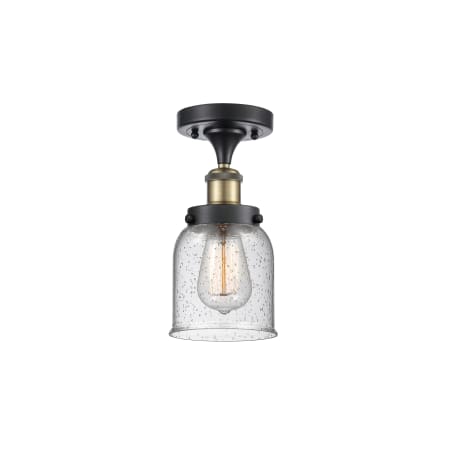 A large image of the Innovations Lighting 916-1C-11-5 Bell Semi-Flush Black Antique Brass / Seedy