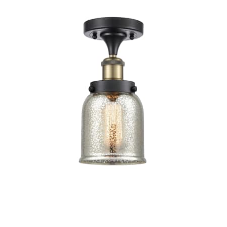 A large image of the Innovations Lighting 916-1C-11-5 Bell Semi-Flush Black Antique Brass / Silver Plated Mercury