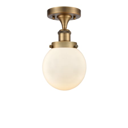 A large image of the Innovations Lighting 916-1C-11-6 Beacon Semi-Flush Brushed Brass / Matte White