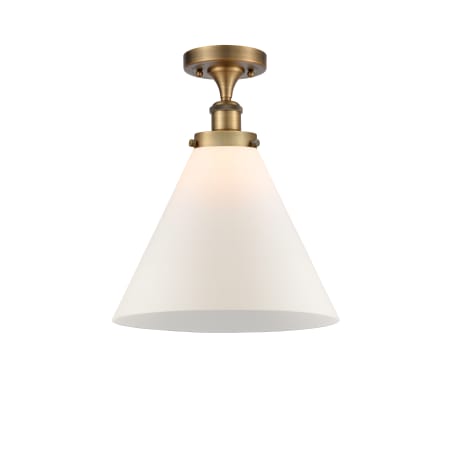 A large image of the Innovations Lighting 916-1C-13-12-L Cone Semi-Flush Brushed Brass / Matte White