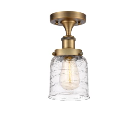 A large image of the Innovations Lighting 916-1C-11-5 Bell Semi-Flush Brushed Brass / Deco Swirl