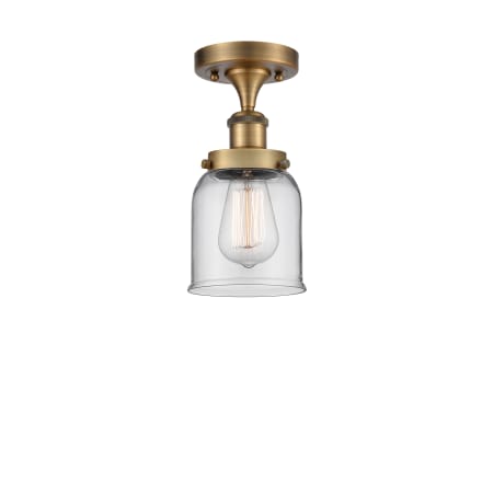A large image of the Innovations Lighting 916-1C-11-5 Bell Semi-Flush Brushed Brass / Clear