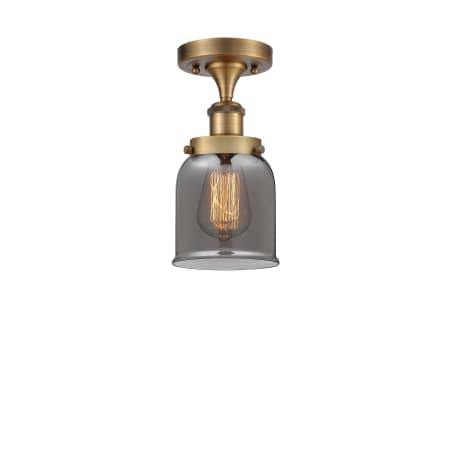 A large image of the Innovations Lighting 916-1C-11-5 Bell Semi-Flush Brushed Brass / Plated Smoke