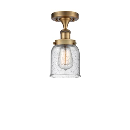 A large image of the Innovations Lighting 916-1C-11-5 Bell Semi-Flush Brushed Brass / Seedy