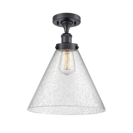 A large image of the Innovations Lighting 916-1C-13-12-L Cone Semi-Flush Matte Black / Seedy