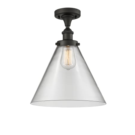 A large image of the Innovations Lighting 916-1C-13-12-L Cone Semi-Flush Oil Rubbed Bronze / Clear