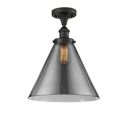 A large image of the Innovations Lighting 916-1C-13-12-L Cone Semi-Flush Oil Rubbed Bronze / Plated Smoke