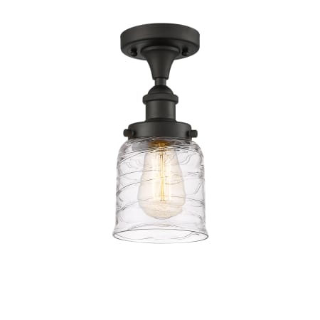 A large image of the Innovations Lighting 916-1C-11-5 Bell Semi-Flush Oil Rubbed Bronze / Deco Swirl