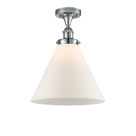 A large image of the Innovations Lighting 916-1C-13-12-L Cone Semi-Flush Polished Chrome / Matte White