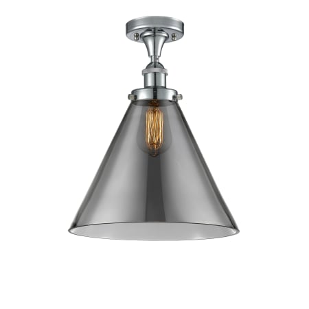 A large image of the Innovations Lighting 916-1C-13-12-L Cone Semi-Flush Polished Chrome / Plated Smoke