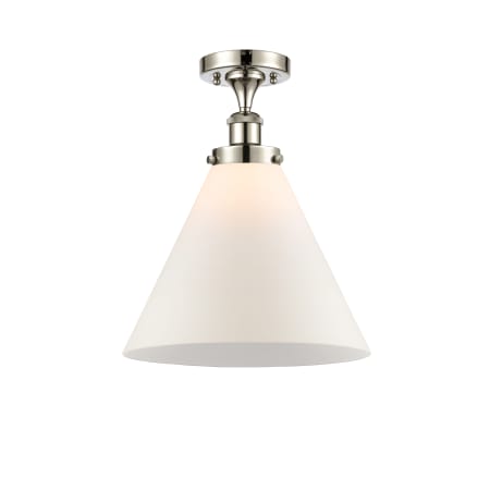 A large image of the Innovations Lighting 916-1C-13-12-L Cone Semi-Flush Polished Nickel / Matte White