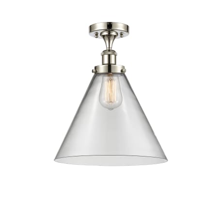 A large image of the Innovations Lighting 916-1C-13-12-L Cone Semi-Flush Polished Nickel / Clear
